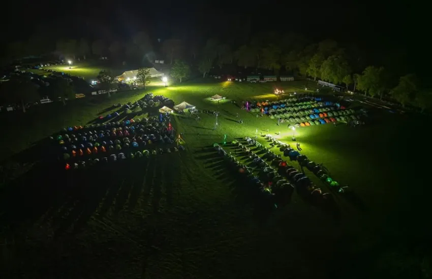 adventure camp by night , panoramic 